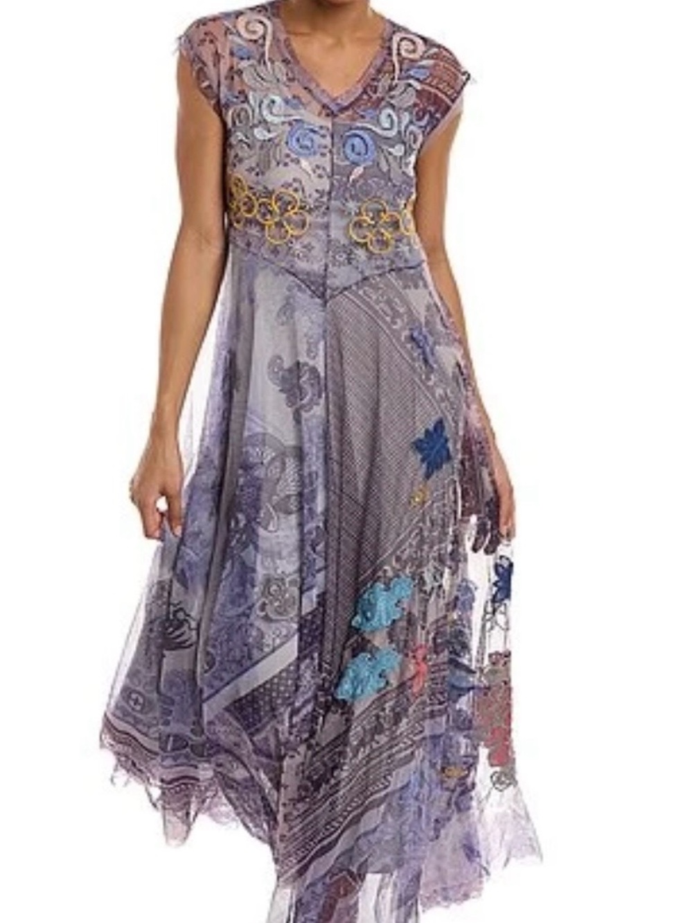 Johnny Was Lavender & Gold Embroidered Maxi Dress
